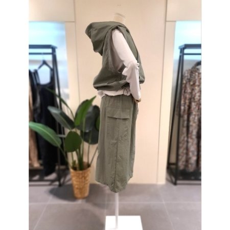 바스락 스트링 후드 스커트 세트 카키