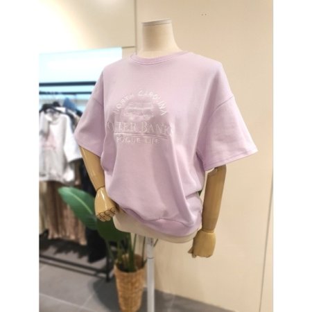 포그 자수 반팔 맨투맨 퍼플