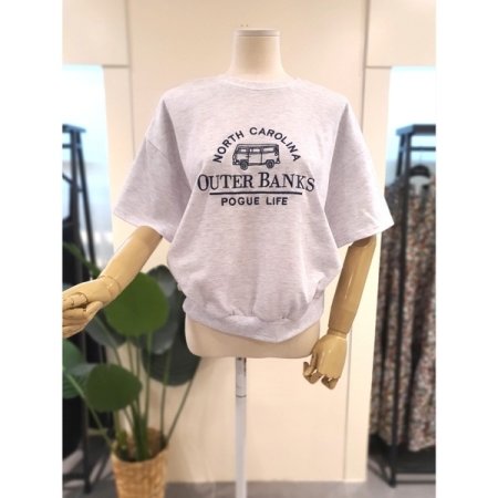 포그 자수 반팔 맨투맨 퍼플