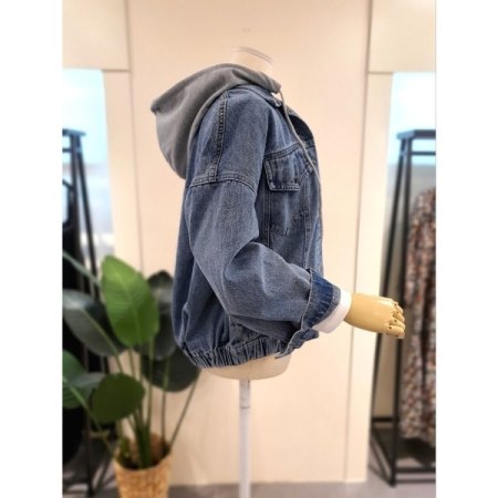 후드 탈부착 밴딩 청자켓 다크블루