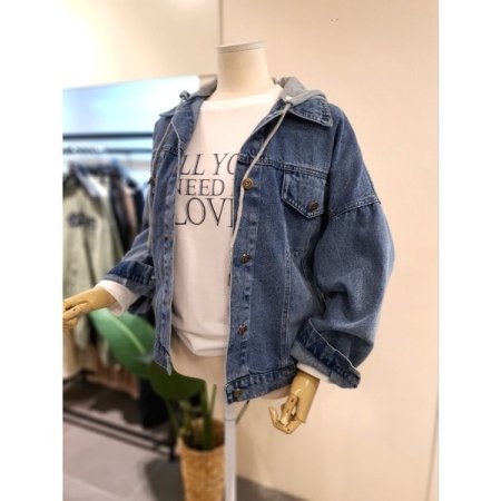 후드 탈부착 밴딩 청자켓 다크블루