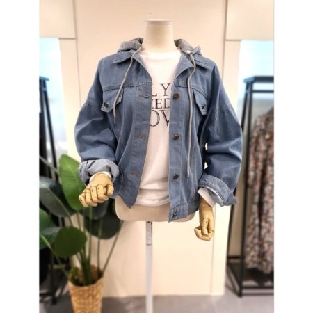 후드 탈부착 밴딩 청자켓 다크블루