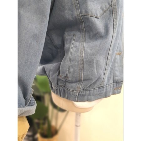 후드 탈부착 밴딩 데님자켓 블루