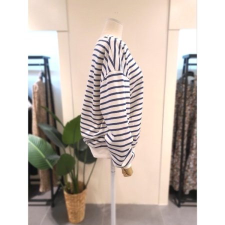 자수 스트라이프 티셔츠 블루