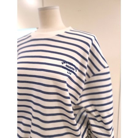 자수 스트라이프 티셔츠 블루