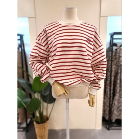 자수 스트라이프 티셔츠 블루