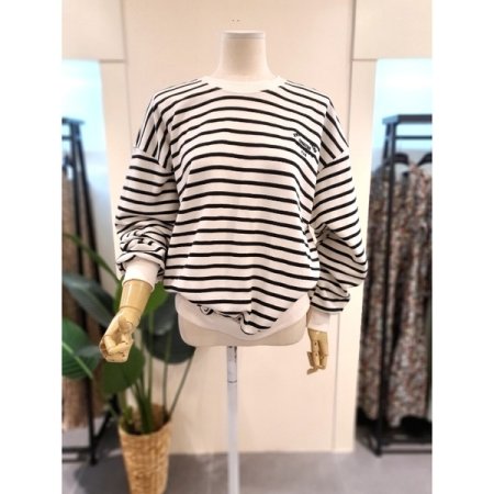 자수 스트라이프 티셔츠 블루