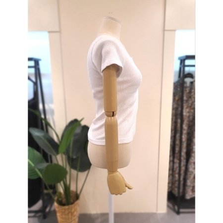 골지 버튼 반팔 티셔츠 화이트