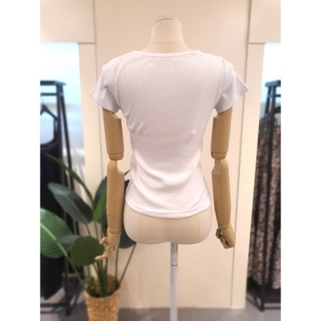 골지 버튼 반팔 티셔츠 화이트