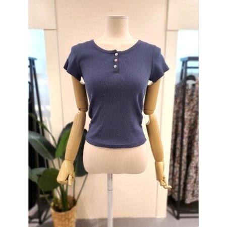 골지 버튼 반팔 티셔츠 화이트