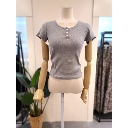 골지 버튼 반팔 티셔츠 화이트