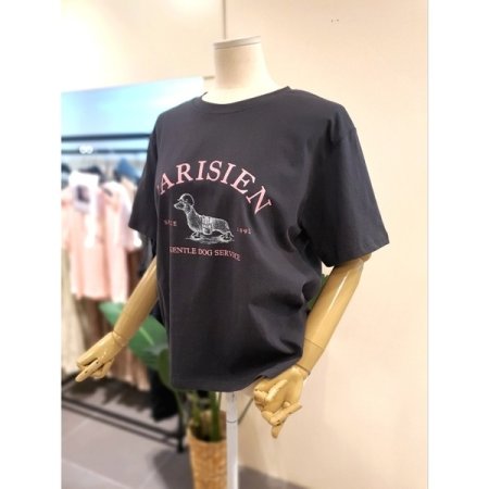 도그 반팔 티셔츠 다크그레이