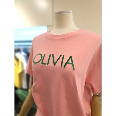 올리비아 자수 반팔 티셔츠 핑크