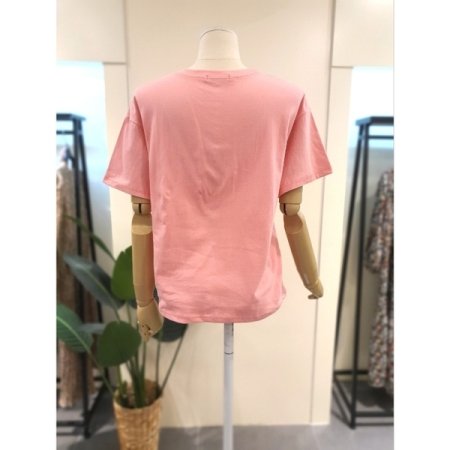 올리비아 자수 반팔 티셔츠 핑크