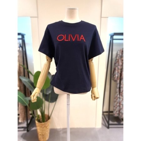 올리비아 자수 반팔 티셔츠 핑크