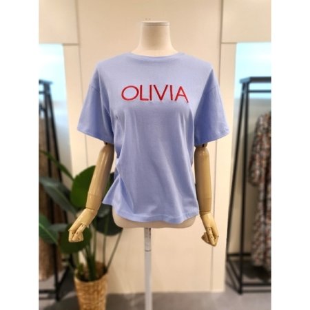 올리비아 자수 반팔 티셔츠 핑크