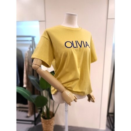 올리비아 자수 반팔 티셔츠 옐로우