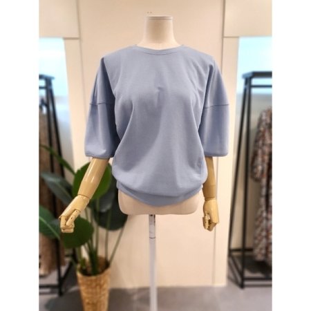 무지 5부 소매 티셔츠 스카이블루