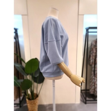 무지 5부 소매 티셔츠 스카이블루