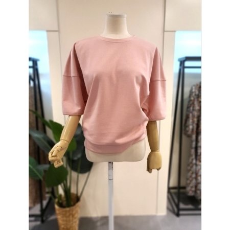 무지 5부 소매 티셔츠 스카이블루