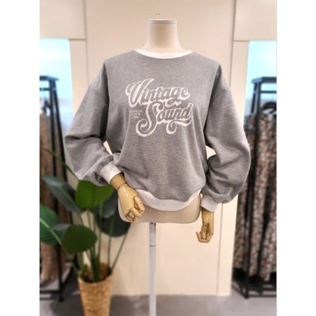 사운드 배색 맨투맨 티셔츠 그레이