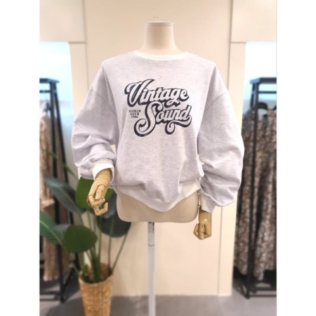 사운드 배색 맨투맨 티셔츠 그레이