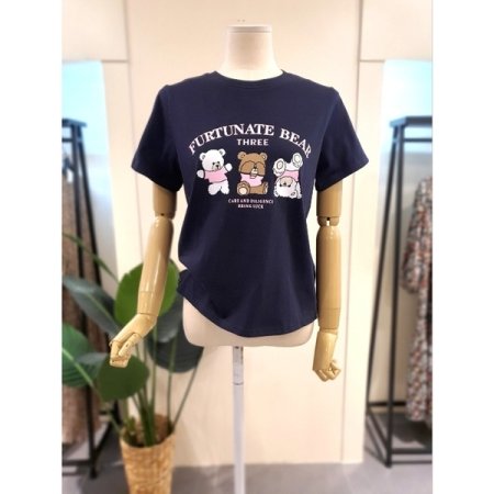 트리블 베어 프린팅 티셔츠 네이비