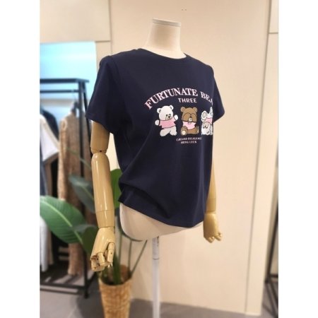 트리블 베어 프린팅 티셔츠 네이비