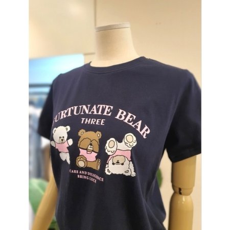 트리블 베어 프린팅 티셔츠 네이비