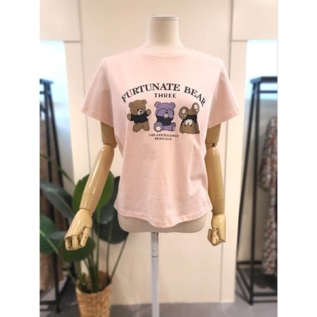 트리블 베어 프린팅 티셔츠 네이비