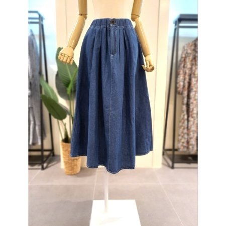 버튼 밴딩 A라인 데님스커트 BL