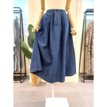 버튼 밴딩 A라인 데님스커트 BL