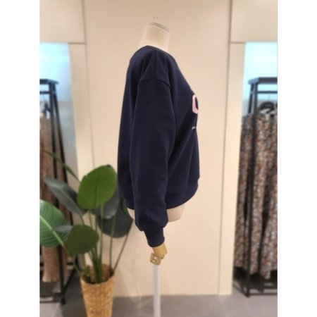 코믹스 자수 세미크롭 맨투맨 네이비