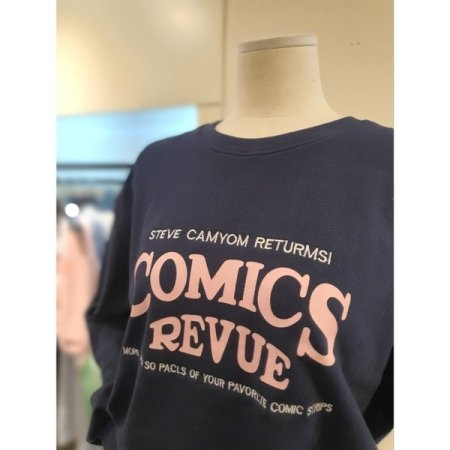 코믹스 자수 세미크롭 맨투맨 네이비