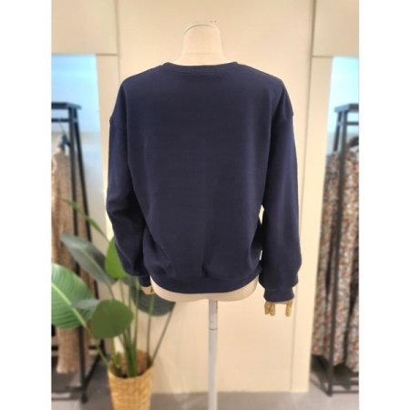 코믹스 자수 세미크롭 맨투맨 네이비