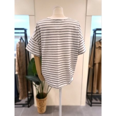 스트라이프 루즈핏 반팔 티셔츠 그레이