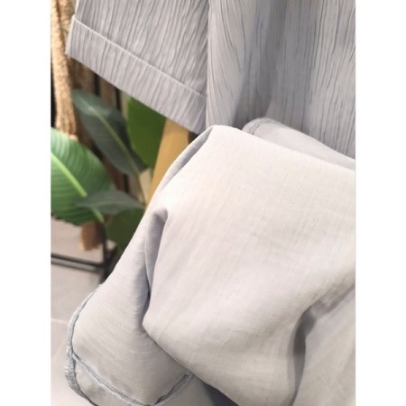 주름 브이넥 반팔 원피스 블루