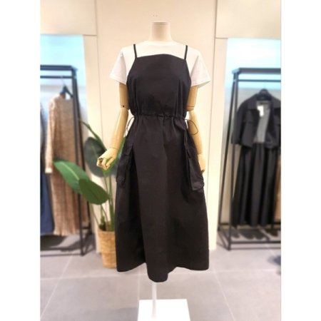 스트링 레이어드 카고 원피스 블랙