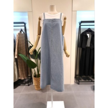 더블 스트랩 데님 롱 원피스 BL