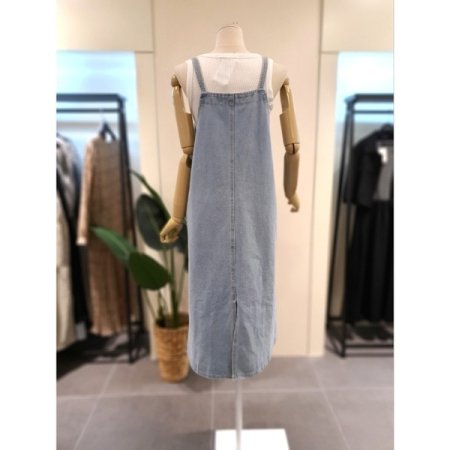 더블 스트랩 데님 롱 원피스 BL