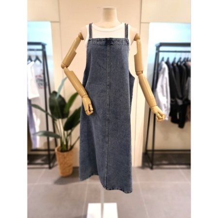더블 스트랩 데님 롱 원피스 BL