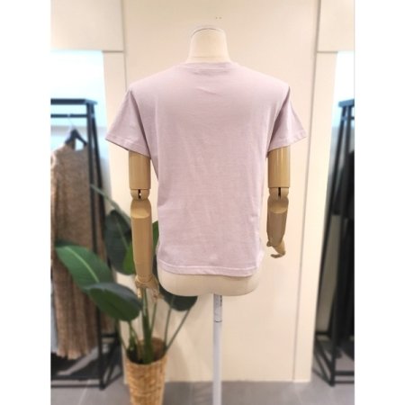 베이직 자개 장식 반팔티셔츠 핑크