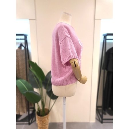 레터링 반팔 니트 핑크