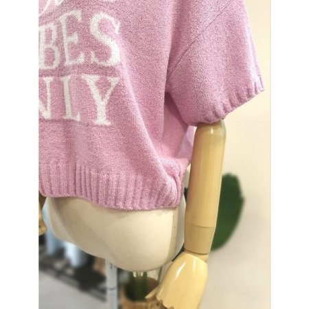 레터링 반팔 니트 핑크