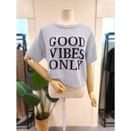 레터링 반팔 니트 핑크