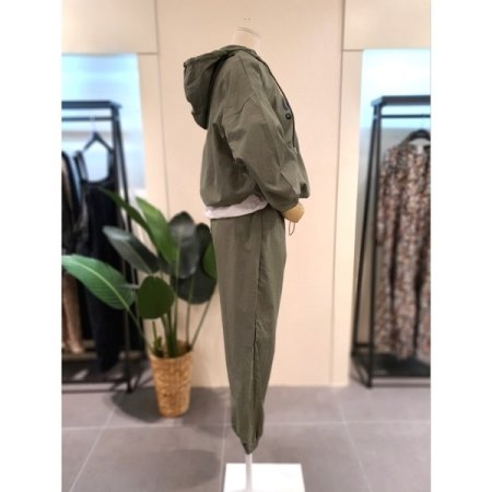 바스락 1980 후드조거세트 카키