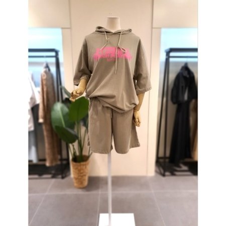 후드티 4부반바지 세트 그레이