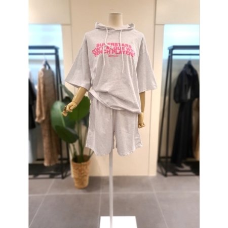 후드티 4부반바지 세트 그레이
