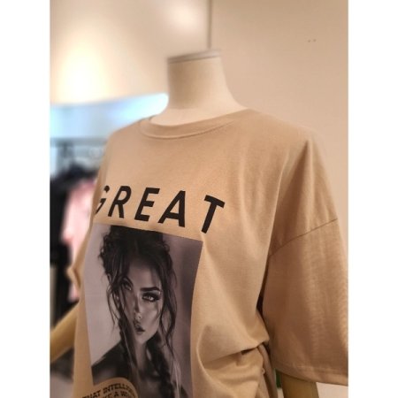 핀터 박시 티셔츠 베이지