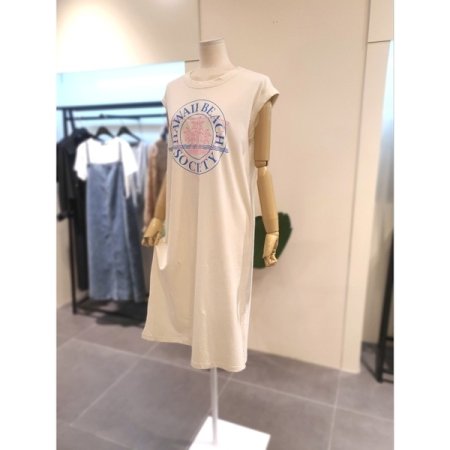 하와이 민소매 원피스 크림